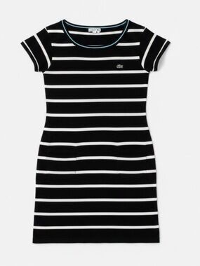 Lacoste Striped Short Sleeve T-Shirt Knit Mini Dress Black White Euro 36 US 4